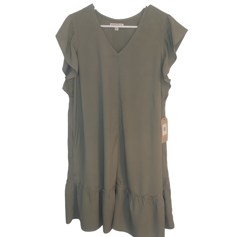 Frye & Co Coastal Cowgirl Flutter Sleeve Dress Olive Green NWT Size L